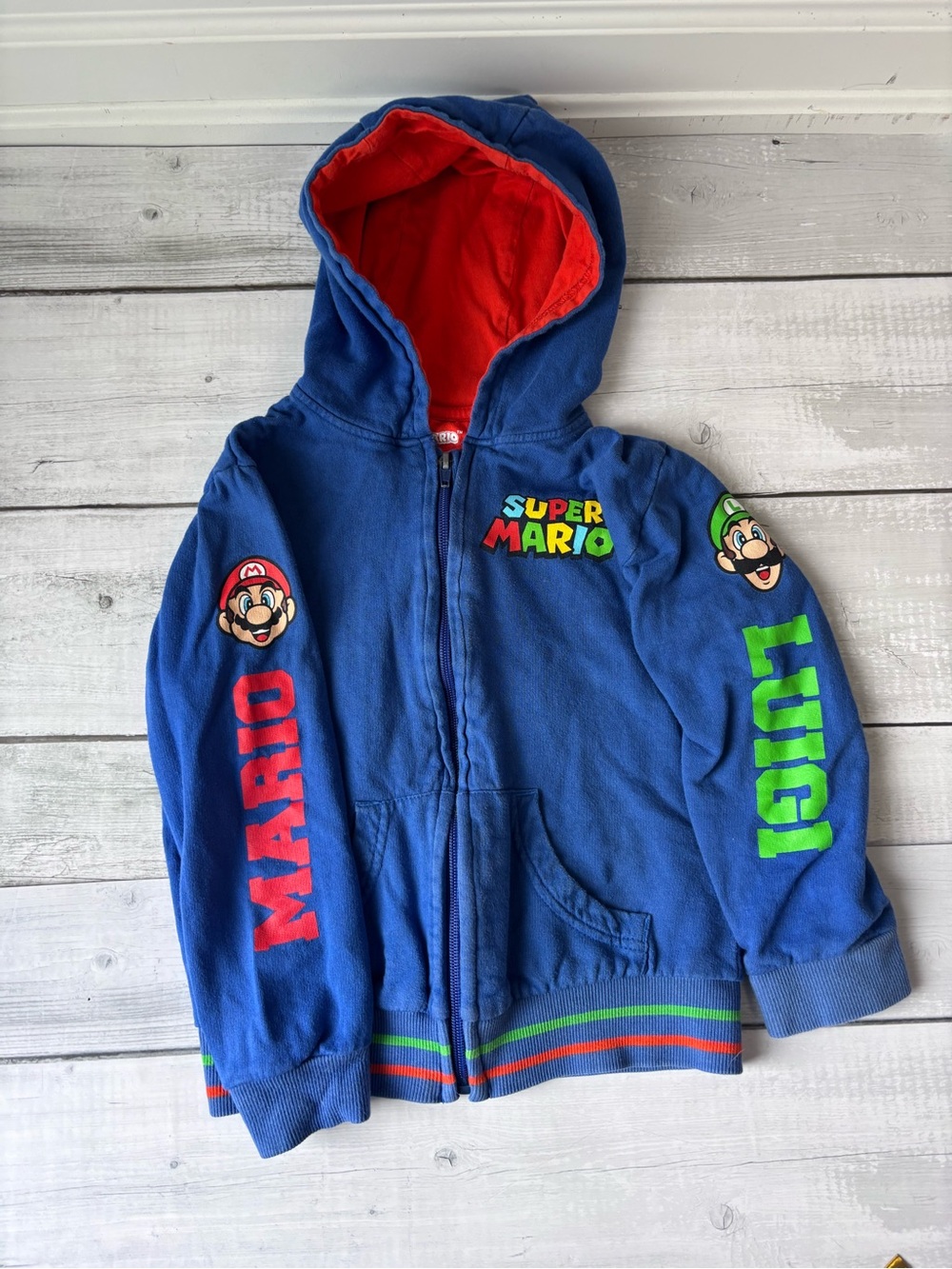 Super Mario Blue & Red Kids Zip-Up Hoodie - Mario & Luigi